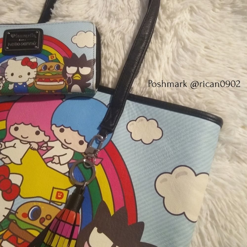 Loungefly Hello Sanrio Characters Rainbow Tote Bag and Wallet - Picture 2 of 15